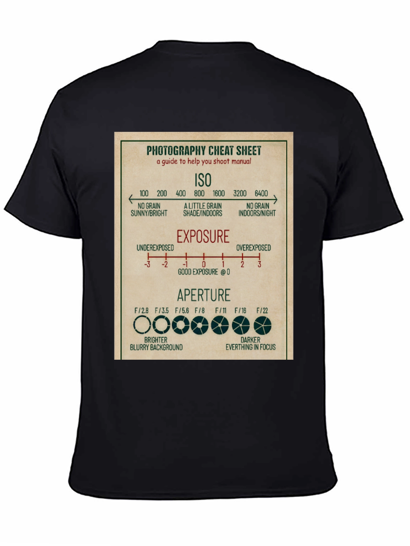 Photography Cheat Sheet T-Shirt - Camera Settings Guide Tee