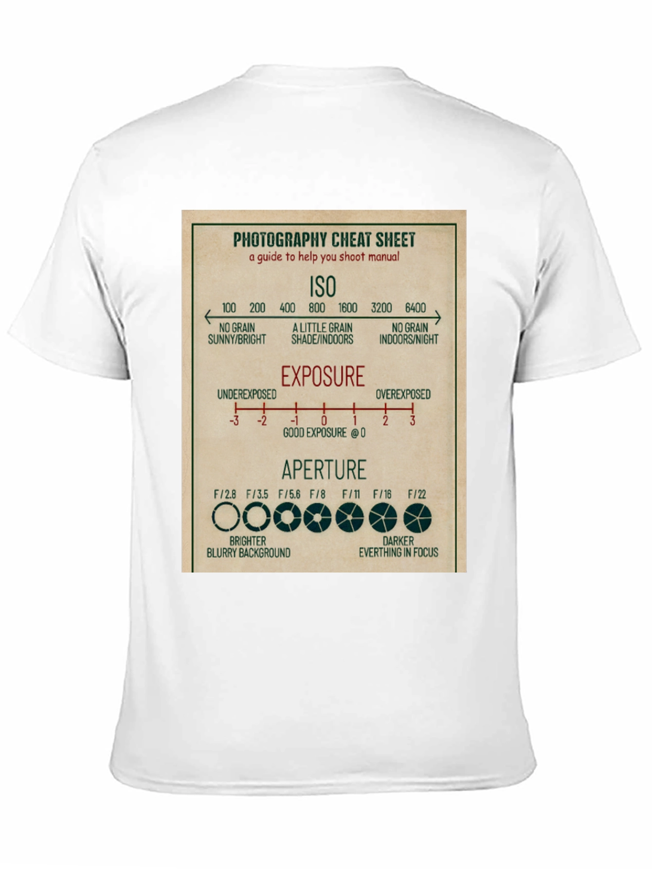 Photography Cheat Sheet T-Shirt - Camera Settings Guide Tee