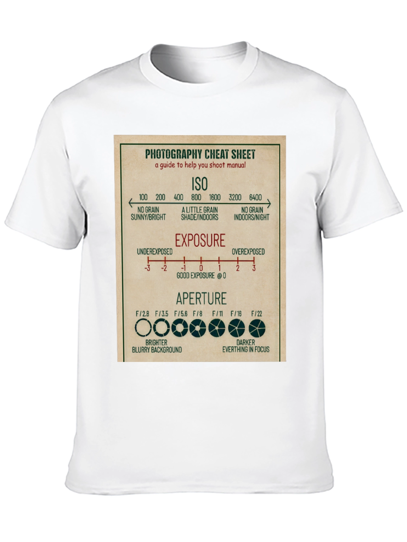 Photography Cheat Sheet T-Shirt - Camera Settings Guide Tee