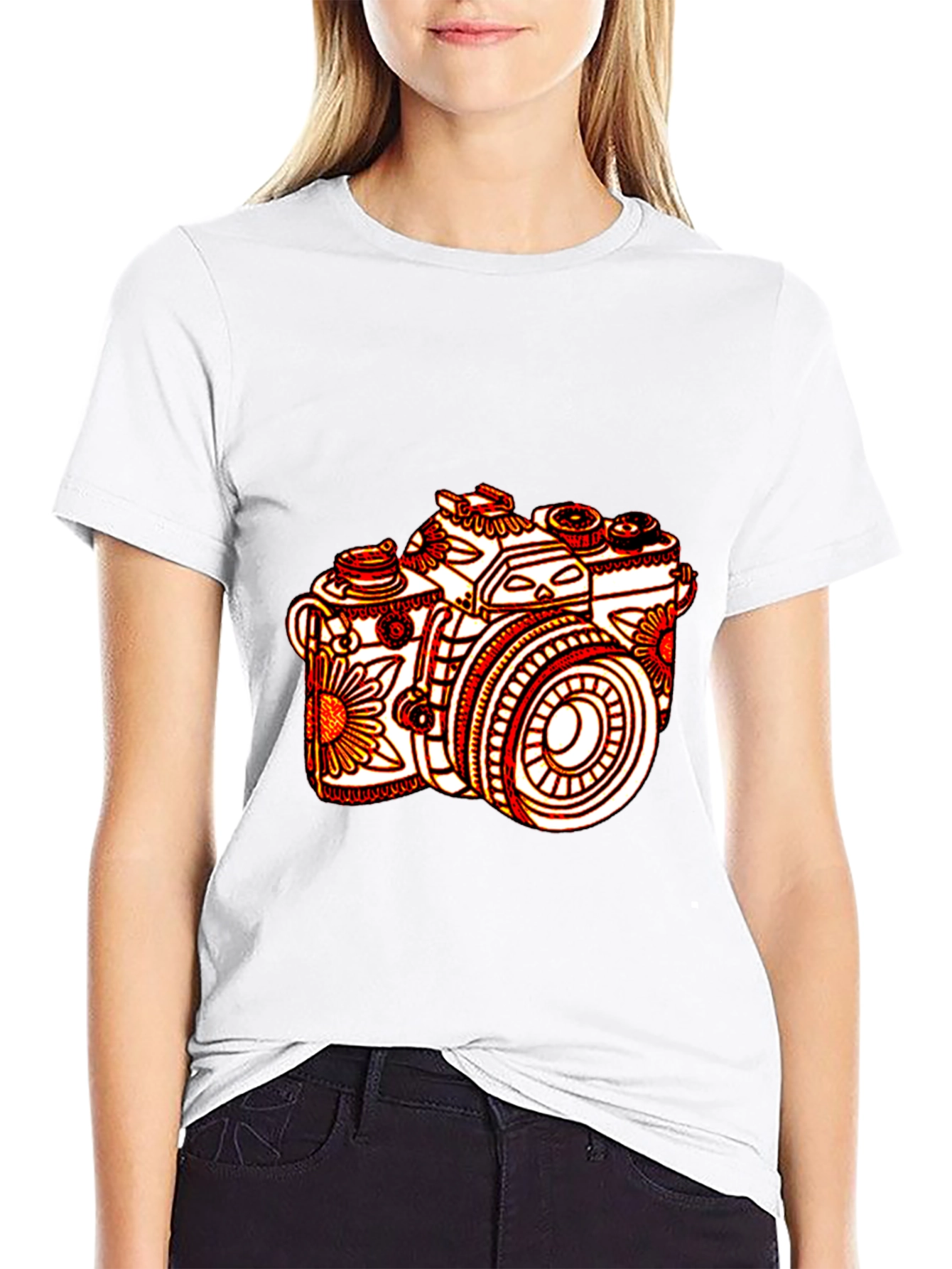 Floral Camera Graphic Tee - Unique Design