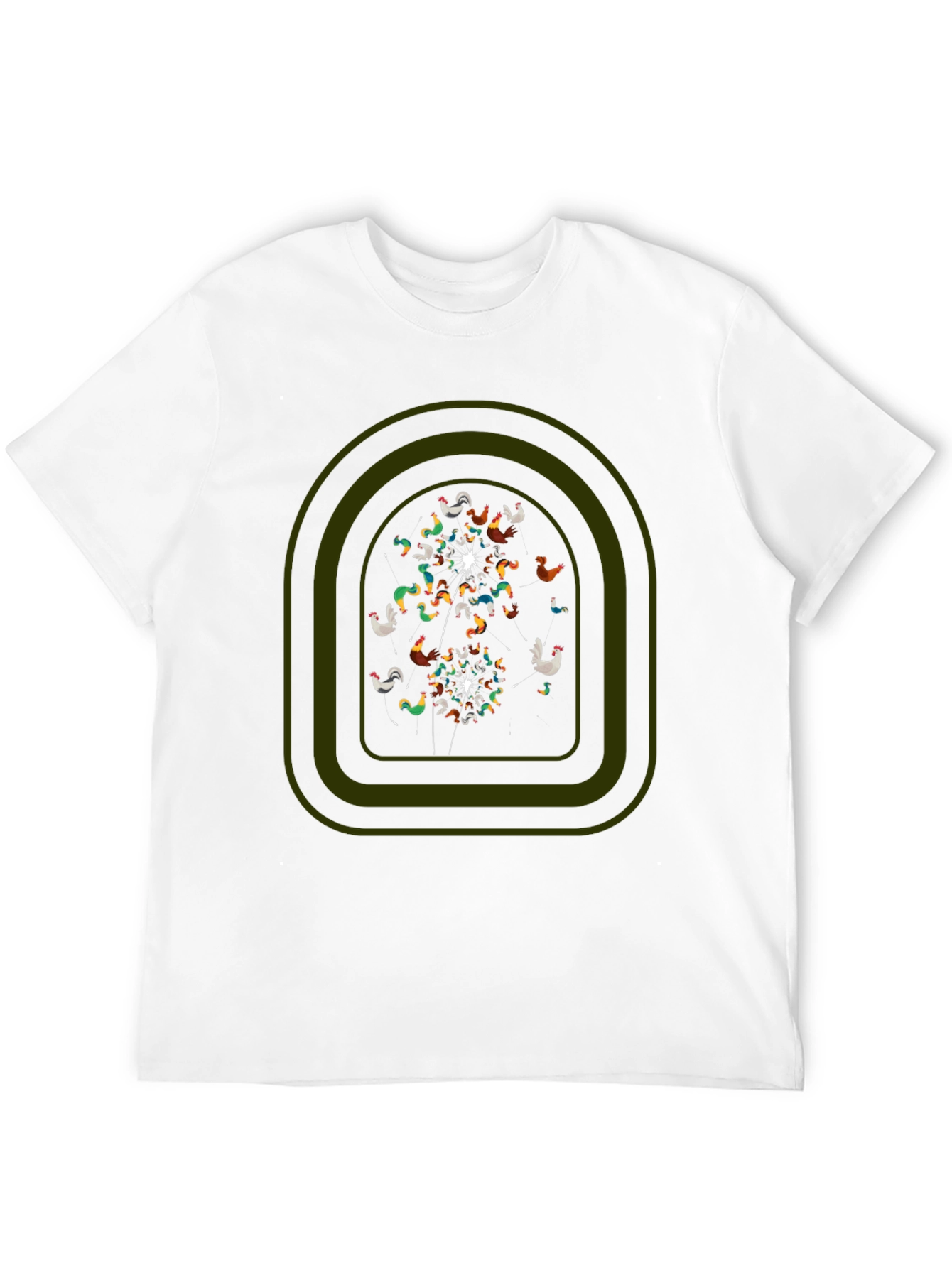 Whimsical Chicken Dandelion Graphic Tee - Black