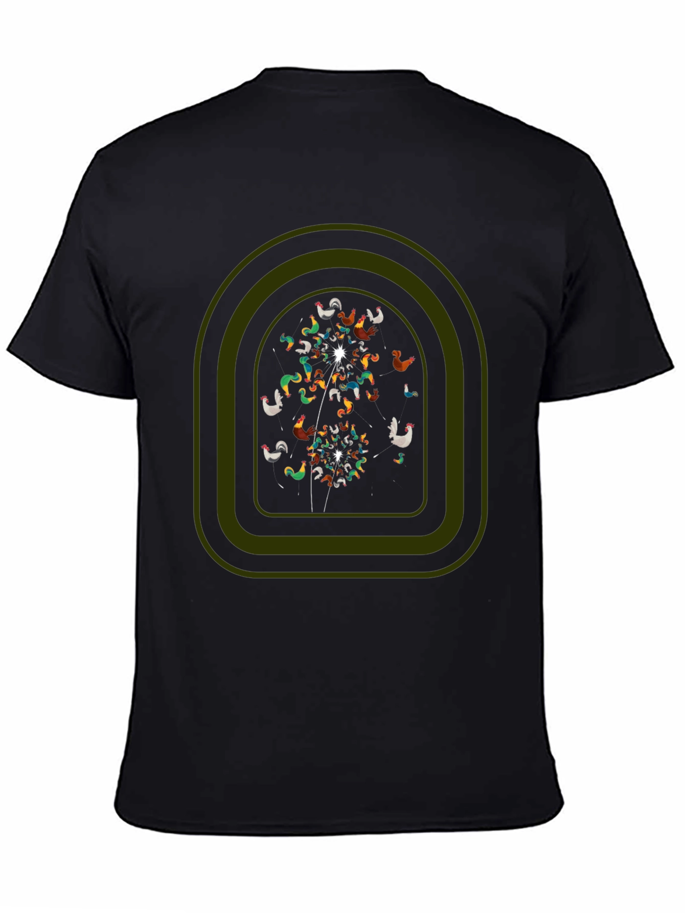 Whimsical Chicken Dandelion Graphic Tee - Black