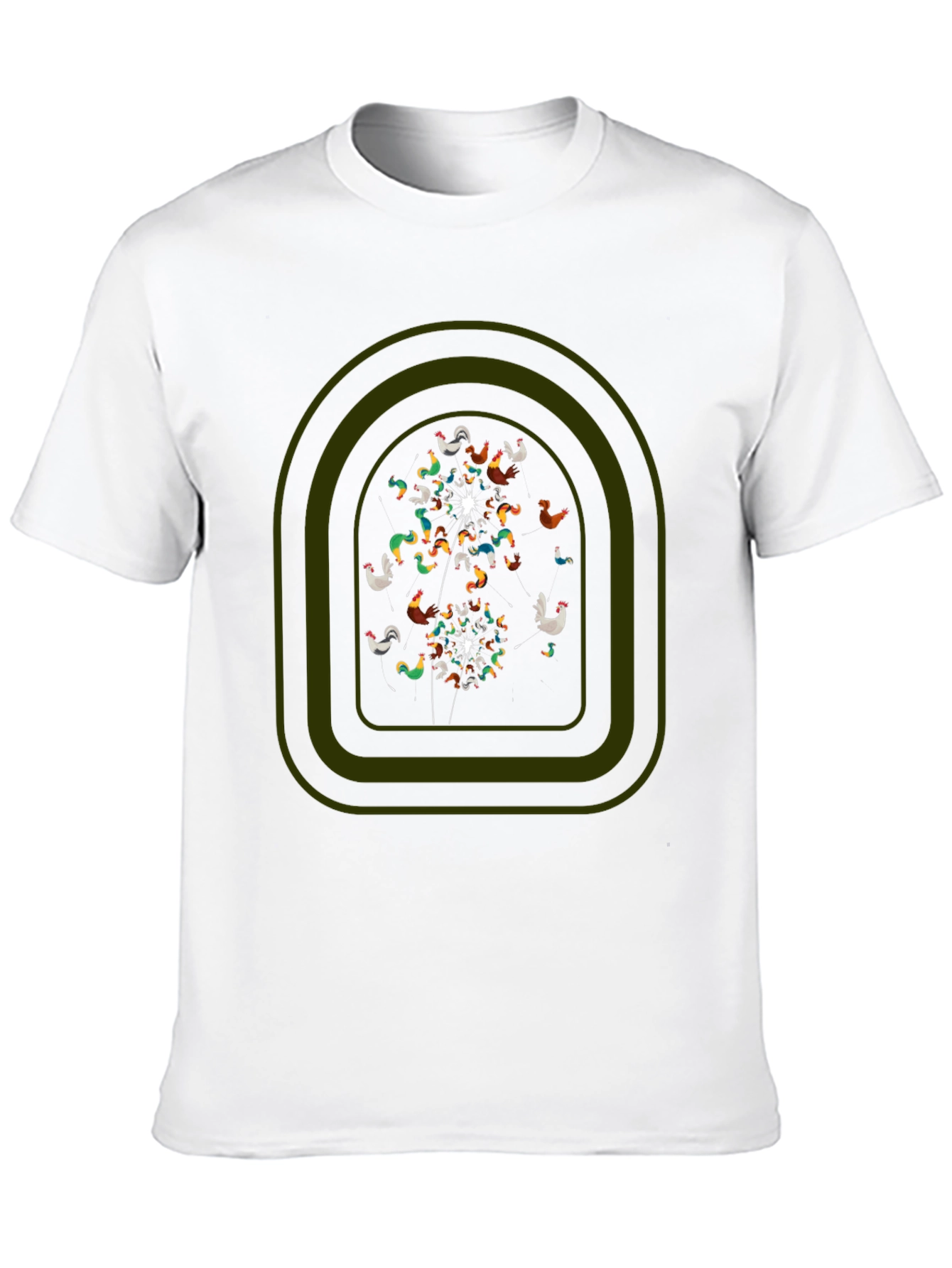 Whimsical Chicken Dandelion Graphic Tee - Black