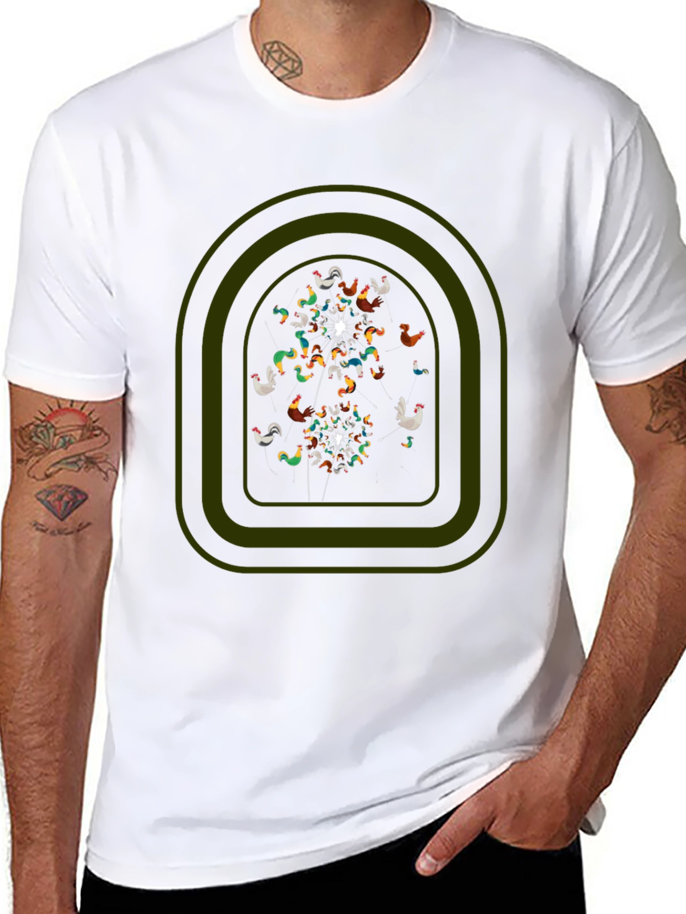 Whimsical Chicken Dandelion Graphic Tee - Black