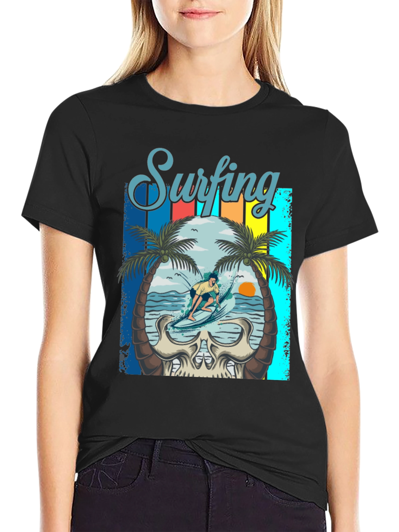 Surfing Skull Graphic Tee - Beach Vibes