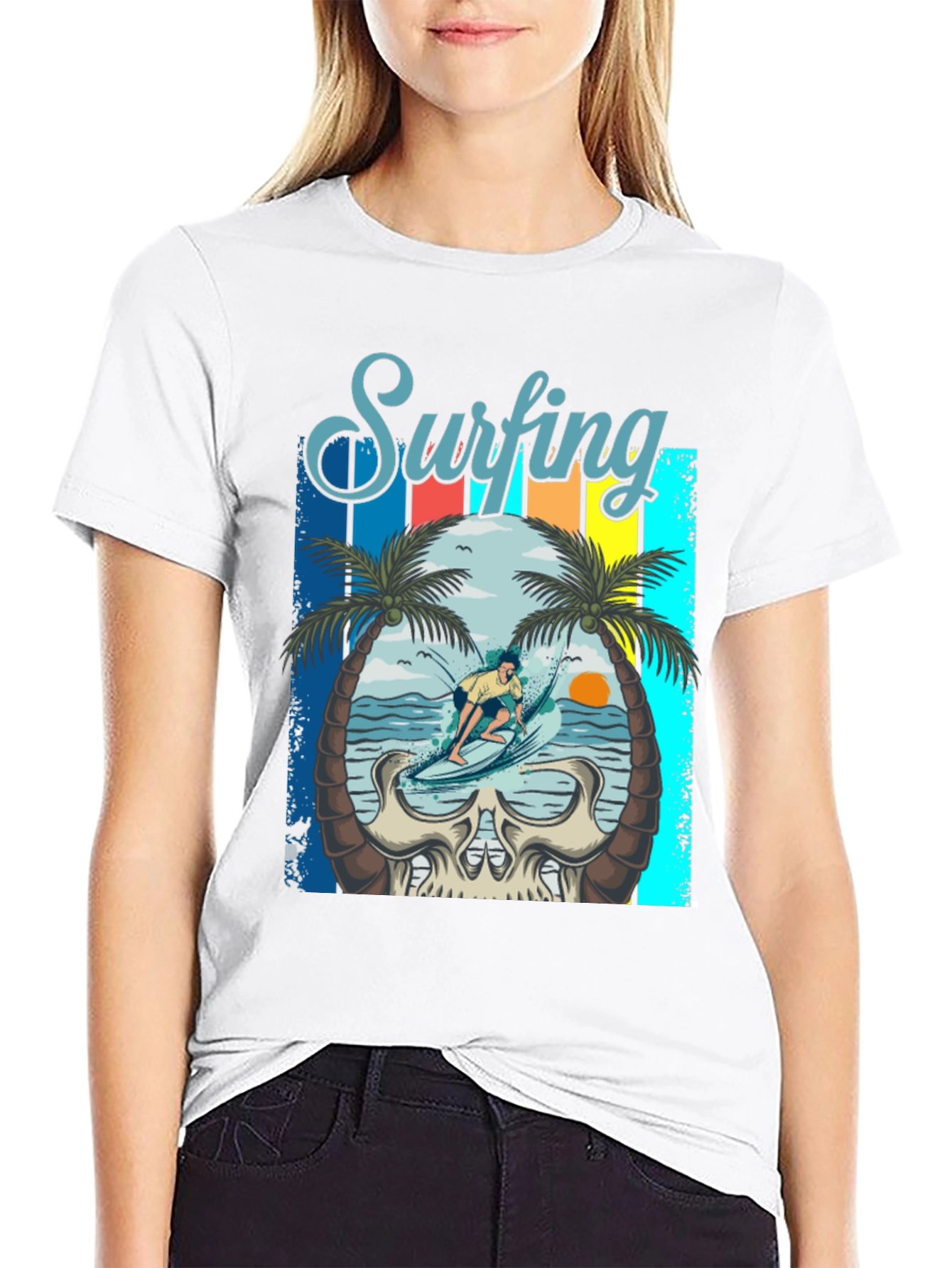 Surfing Skull Graphic Tee - Beach Vibes