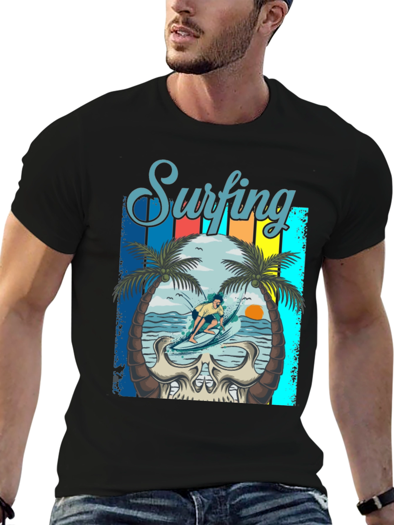 Surfing Skull Graphic Tee - Beach Vibes