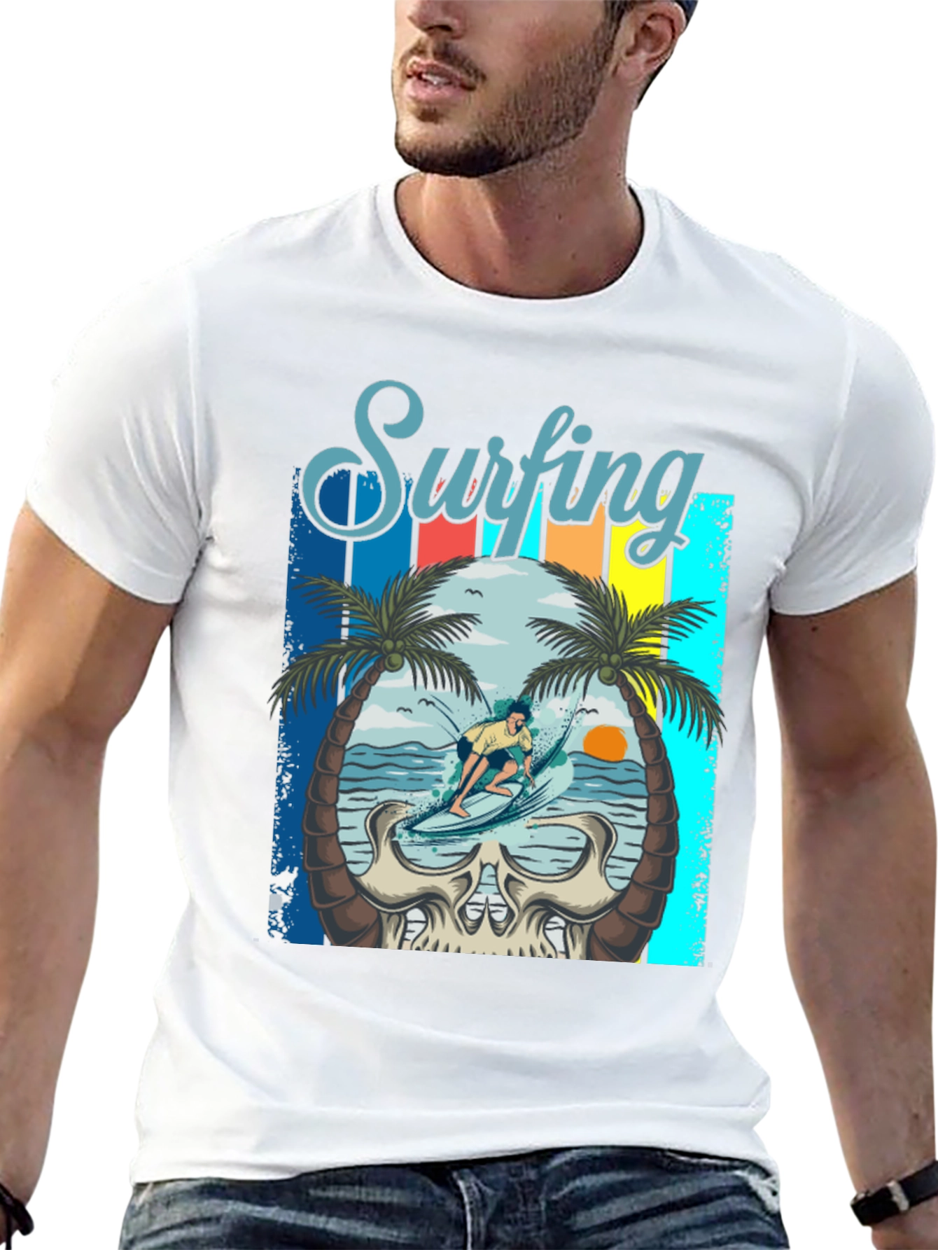 Surfing Skull Graphic Tee - Beach Vibes