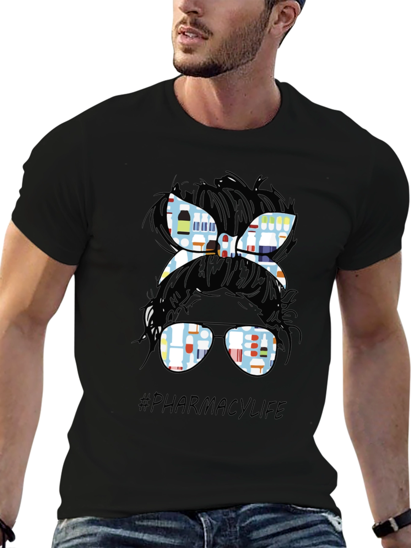 Pharmacy Life Messy Bun T-Shirt - Black