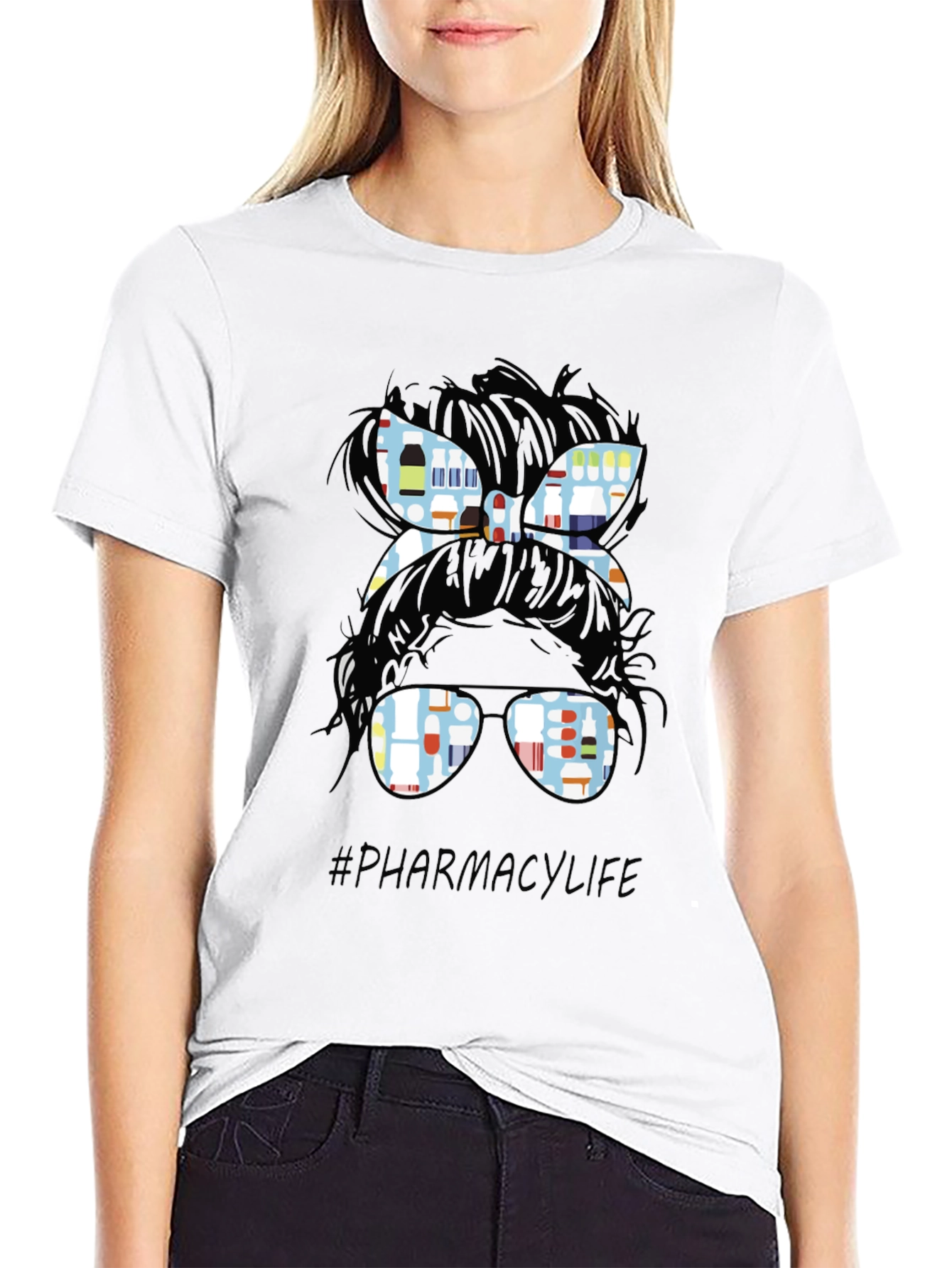 Pharmacy Life Messy Bun T-Shirt - Black