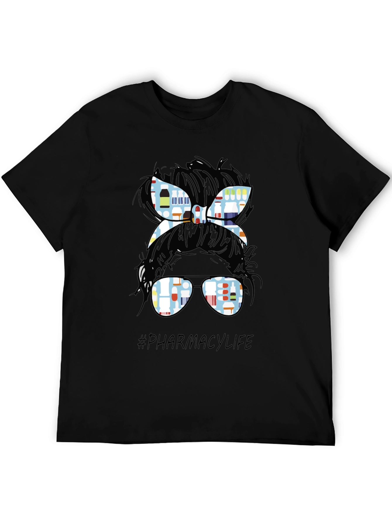 Pharmacy Life Messy Bun T-Shirt - Black