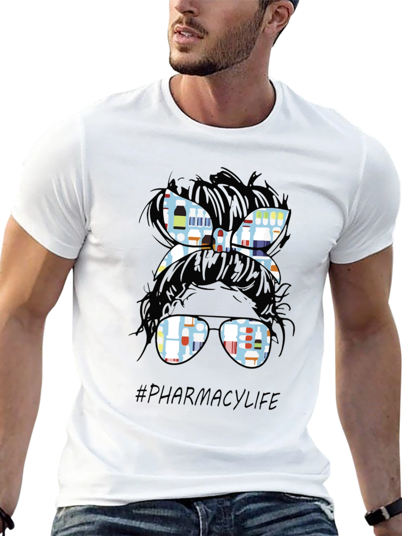 Pharmacy Life Messy Bun T-Shirt - Black