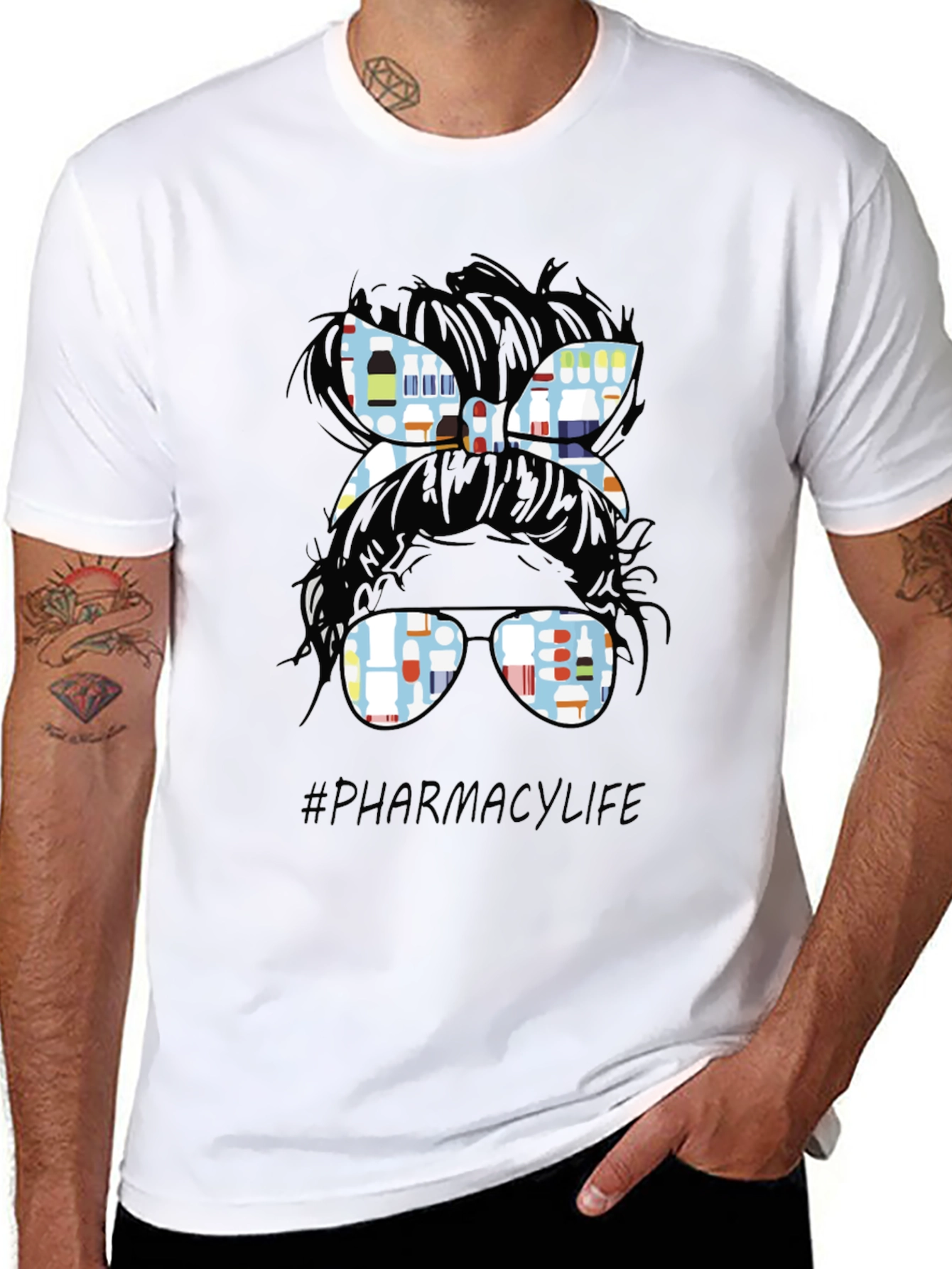Pharmacy Life Messy Bun T-Shirt - Black