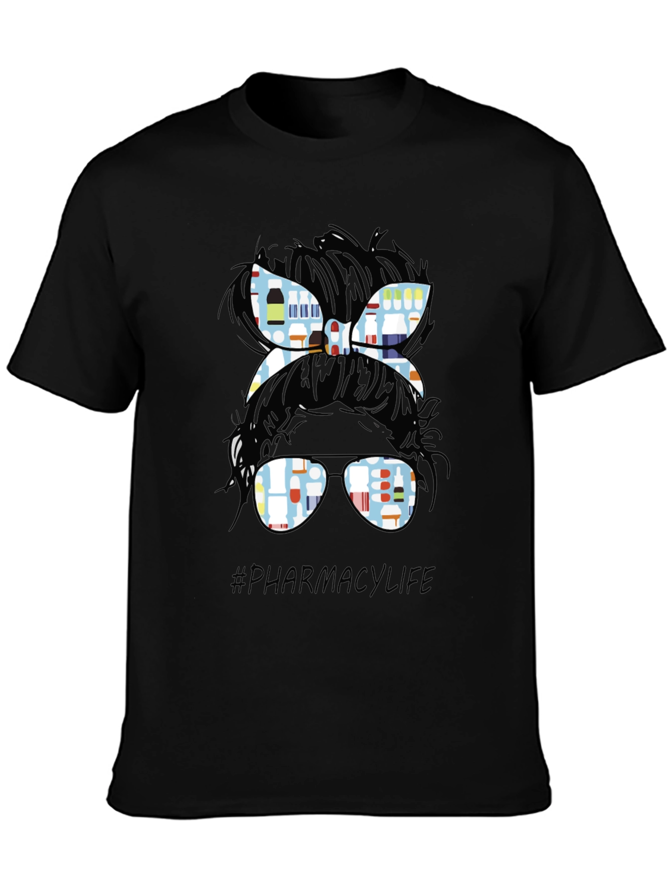 Pharmacy Life Messy Bun T-Shirt - Black