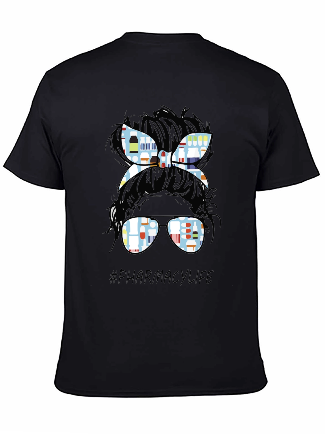 Pharmacy Life Messy Bun T-Shirt - Black