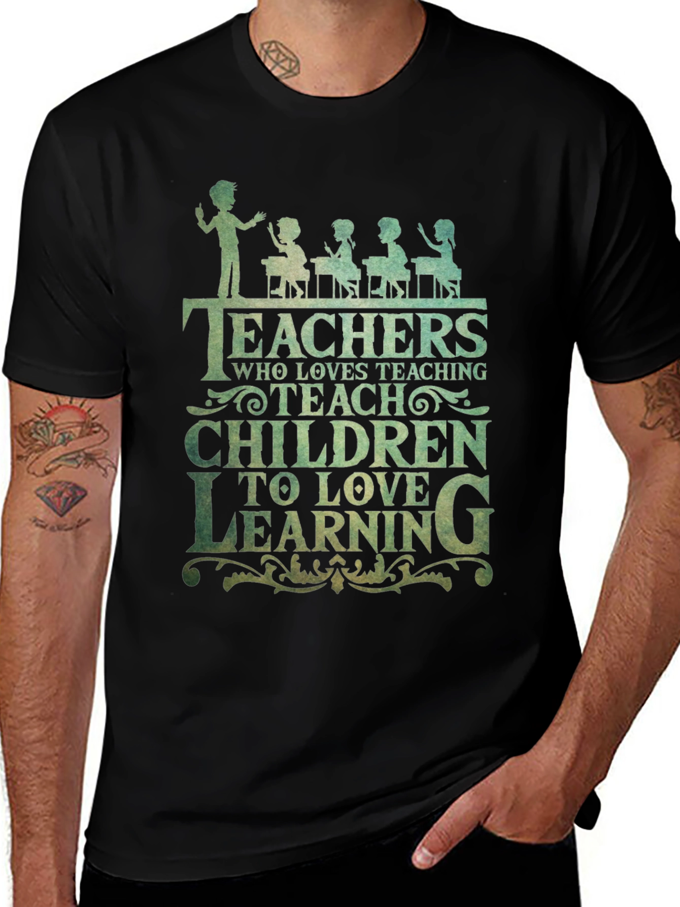 Teacher Love Teaching Graphic Tee - Black