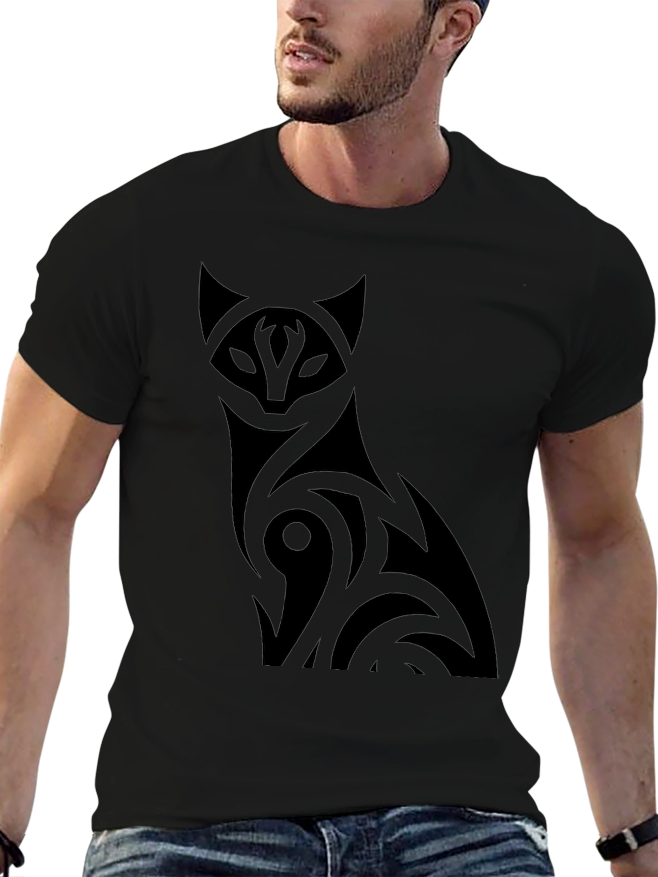 Black Cat Graphic Tee - Mens Crew Neck T-Shirt