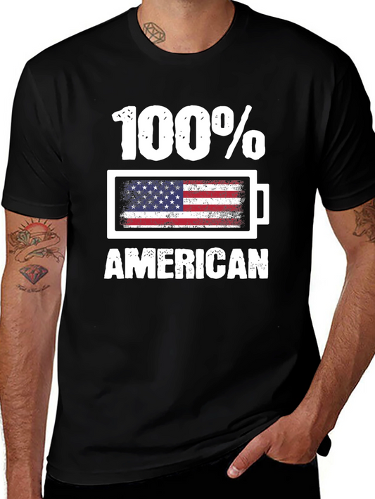 100% American USA Flag Battery Graphic T-Shirt