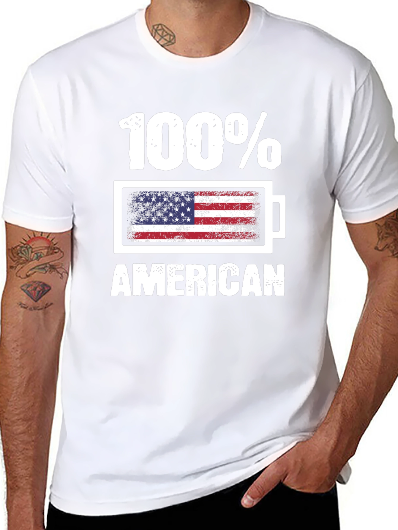 100% American USA Flag Battery Graphic T-Shirt