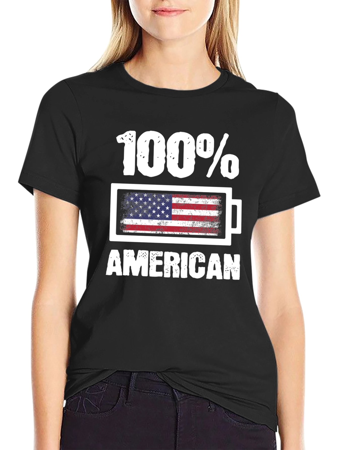 100% American USA Flag Battery Graphic T-Shirt