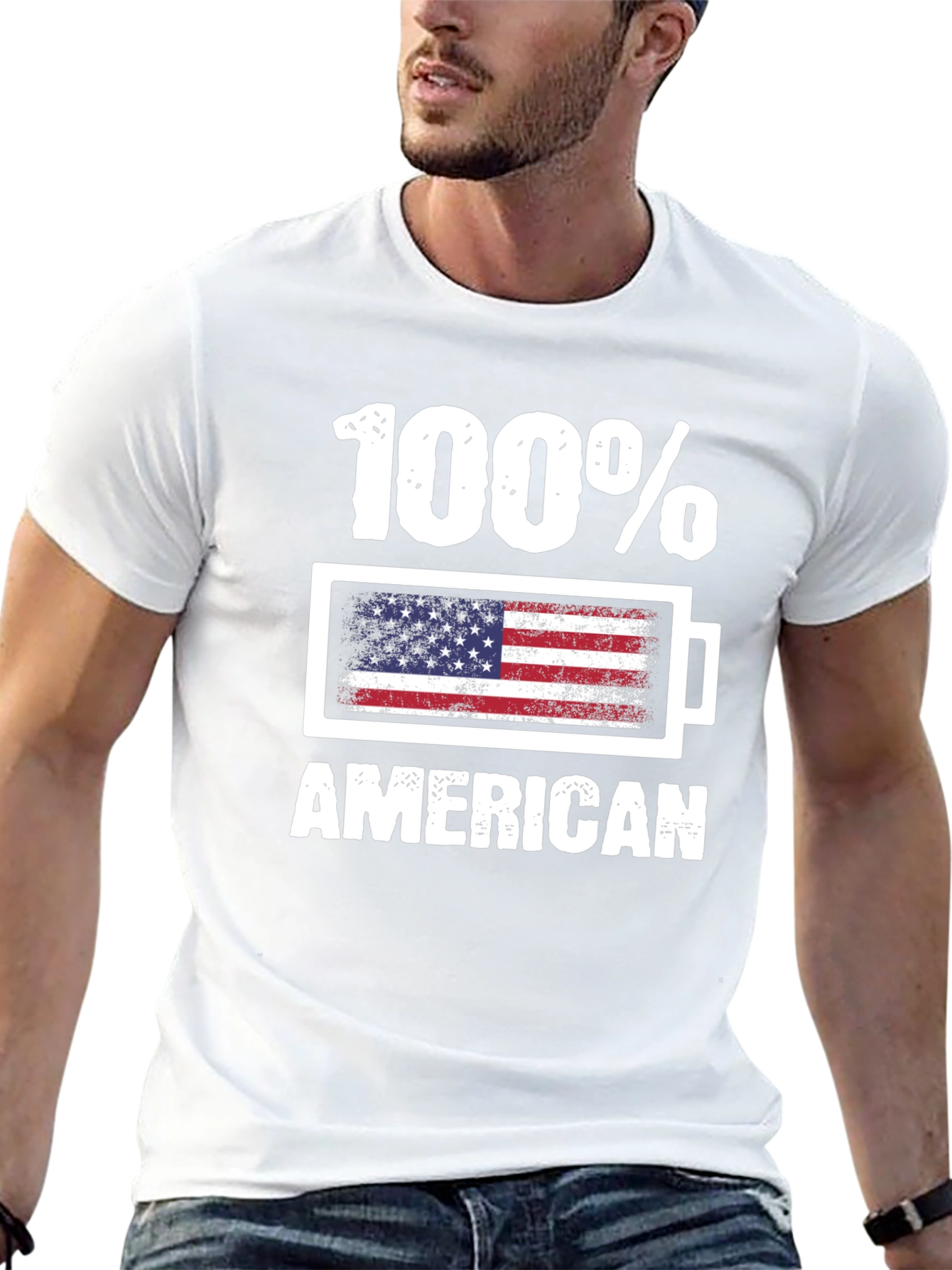 100% American USA Flag Battery Graphic T-Shirt
