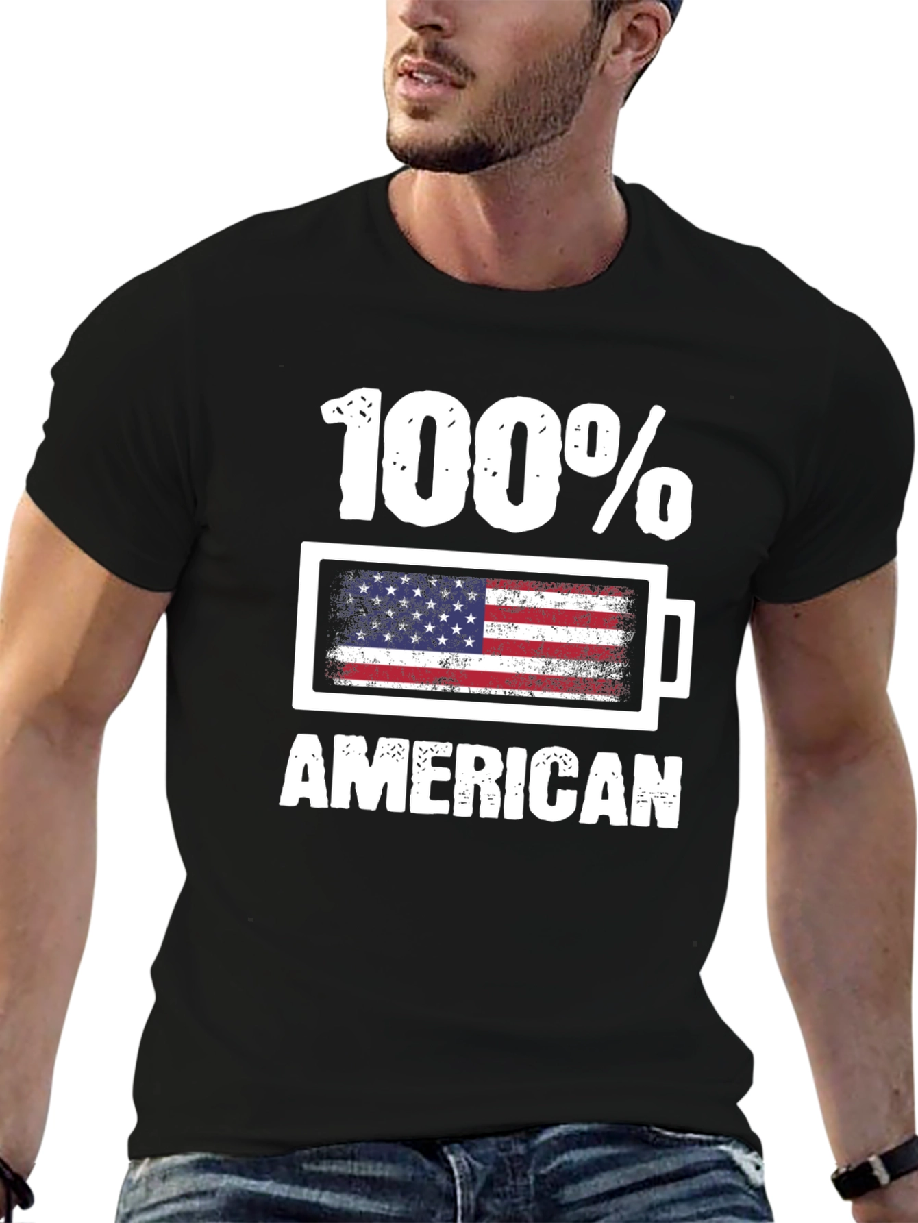 100% American USA Flag Battery Graphic T-Shirt