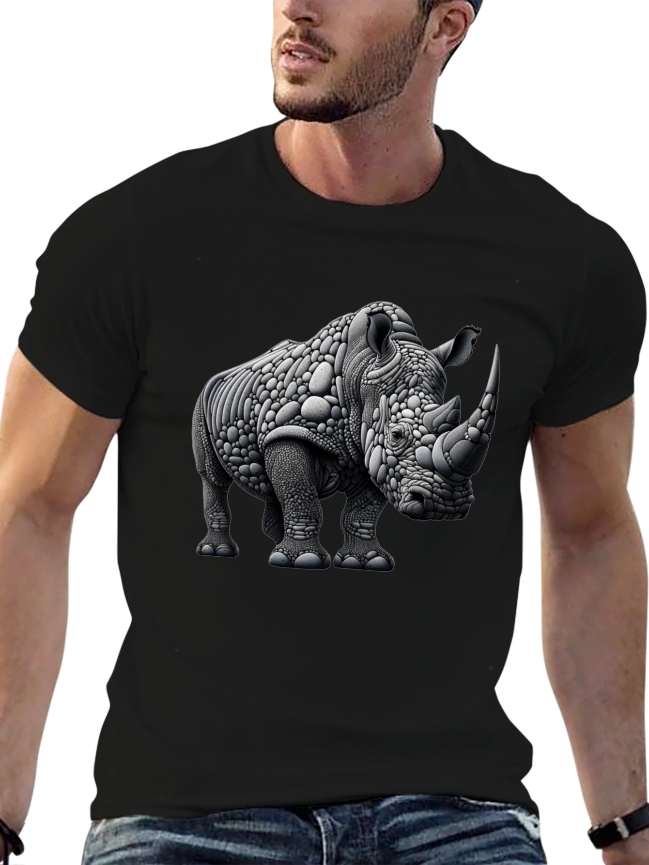 Abstract Rhinoceros Graphic Tee - Black