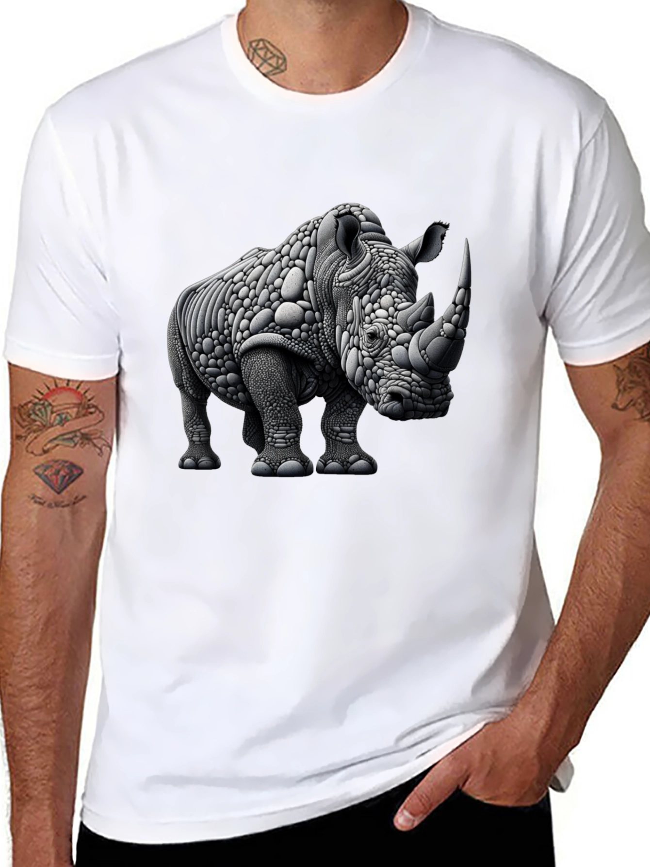 Abstract Rhinoceros Graphic Tee - Black