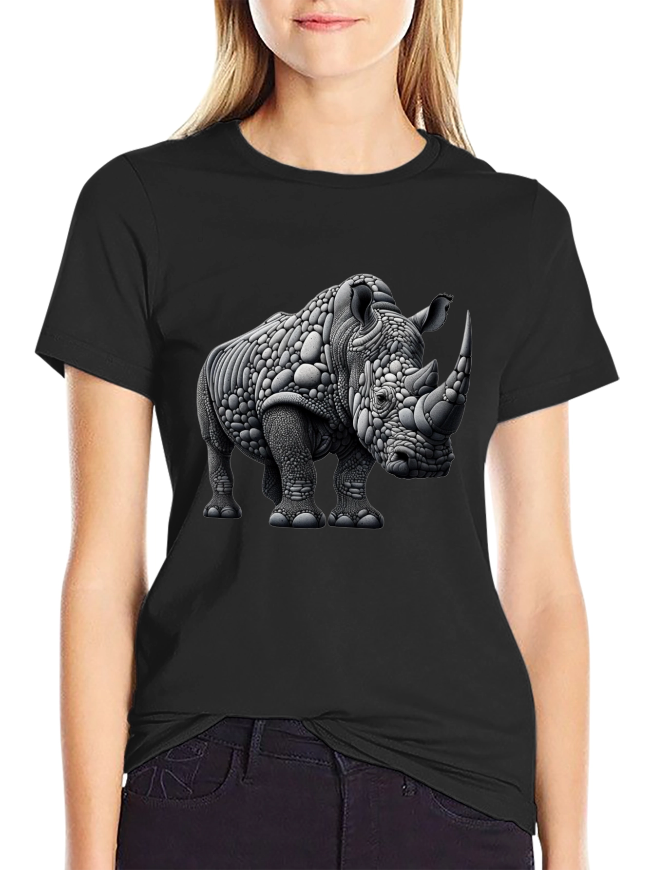 Abstract Rhinoceros Graphic Tee - Black