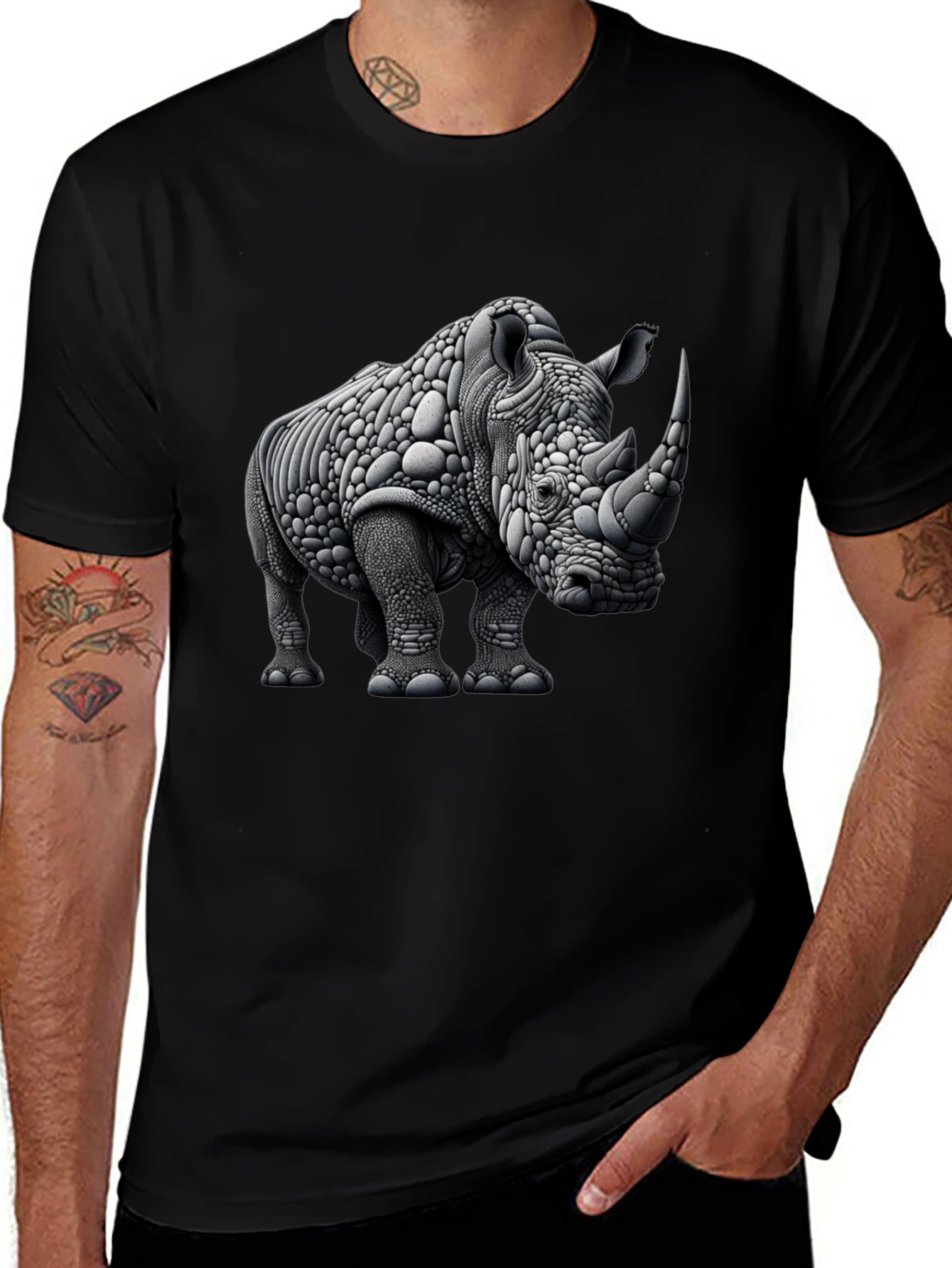 Abstract Rhinoceros Graphic Tee - Black