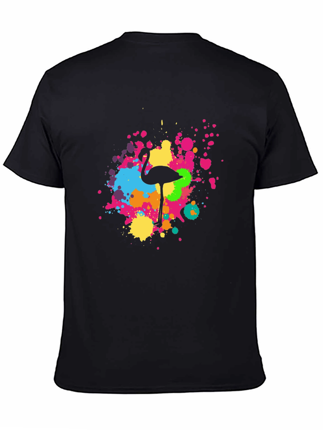 Flamingo Splatter Tee - Black Graphic T-Shirt