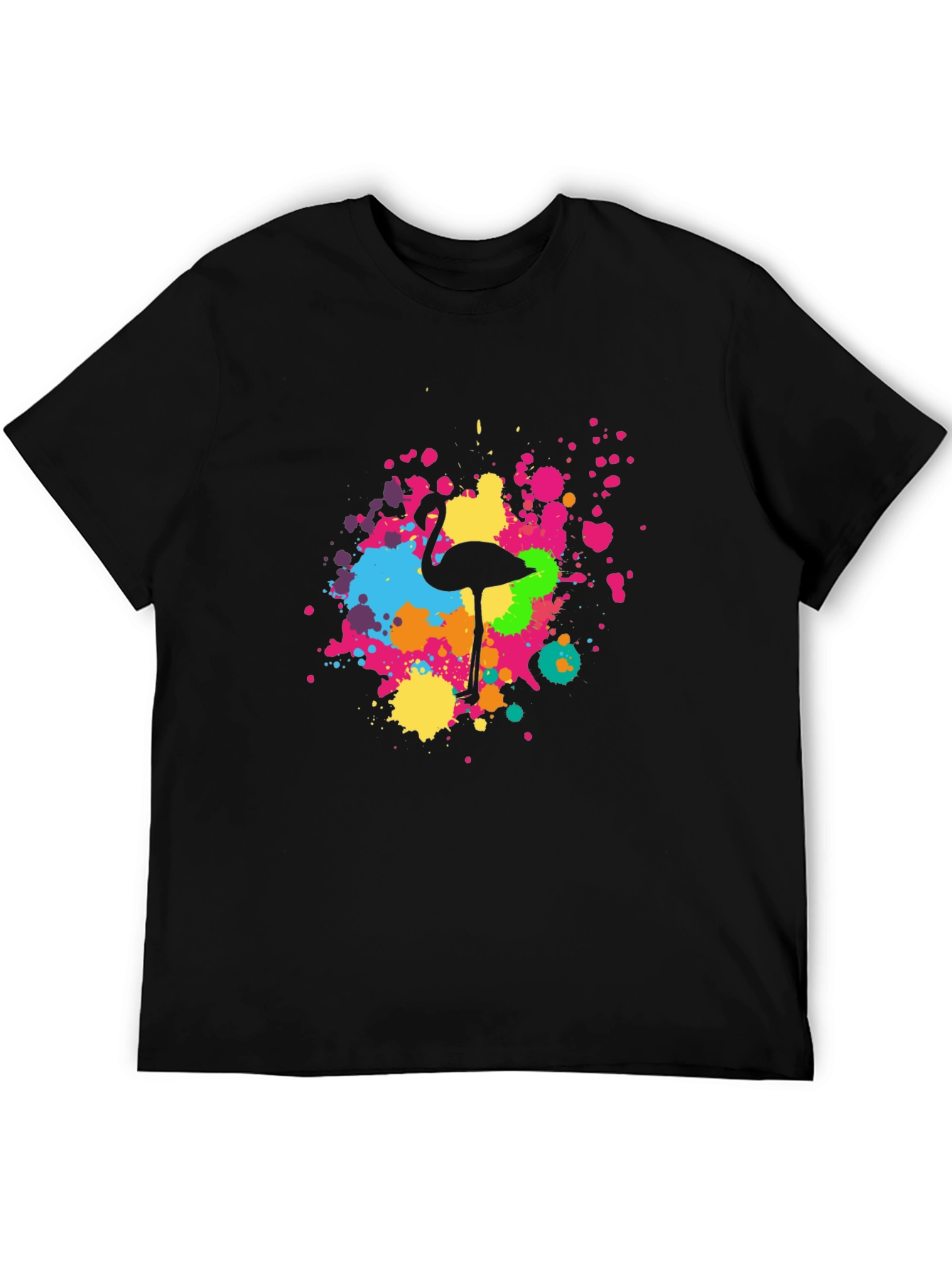 Flamingo Splatter Tee - Black Graphic T-Shirt