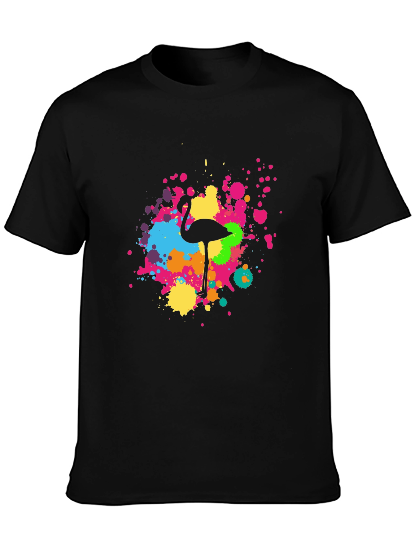 Flamingo Splatter Tee - Black Graphic T-Shirt
