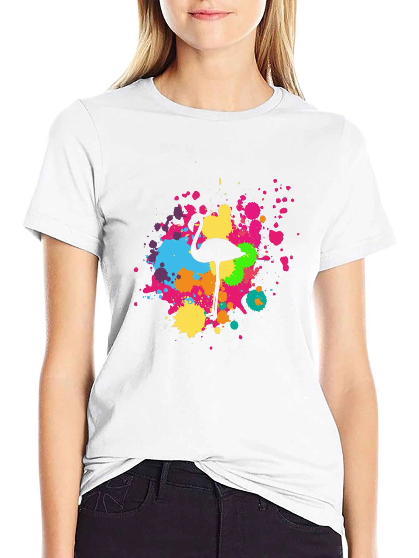Flamingo Splatter Tee - Black Graphic T-Shirt
