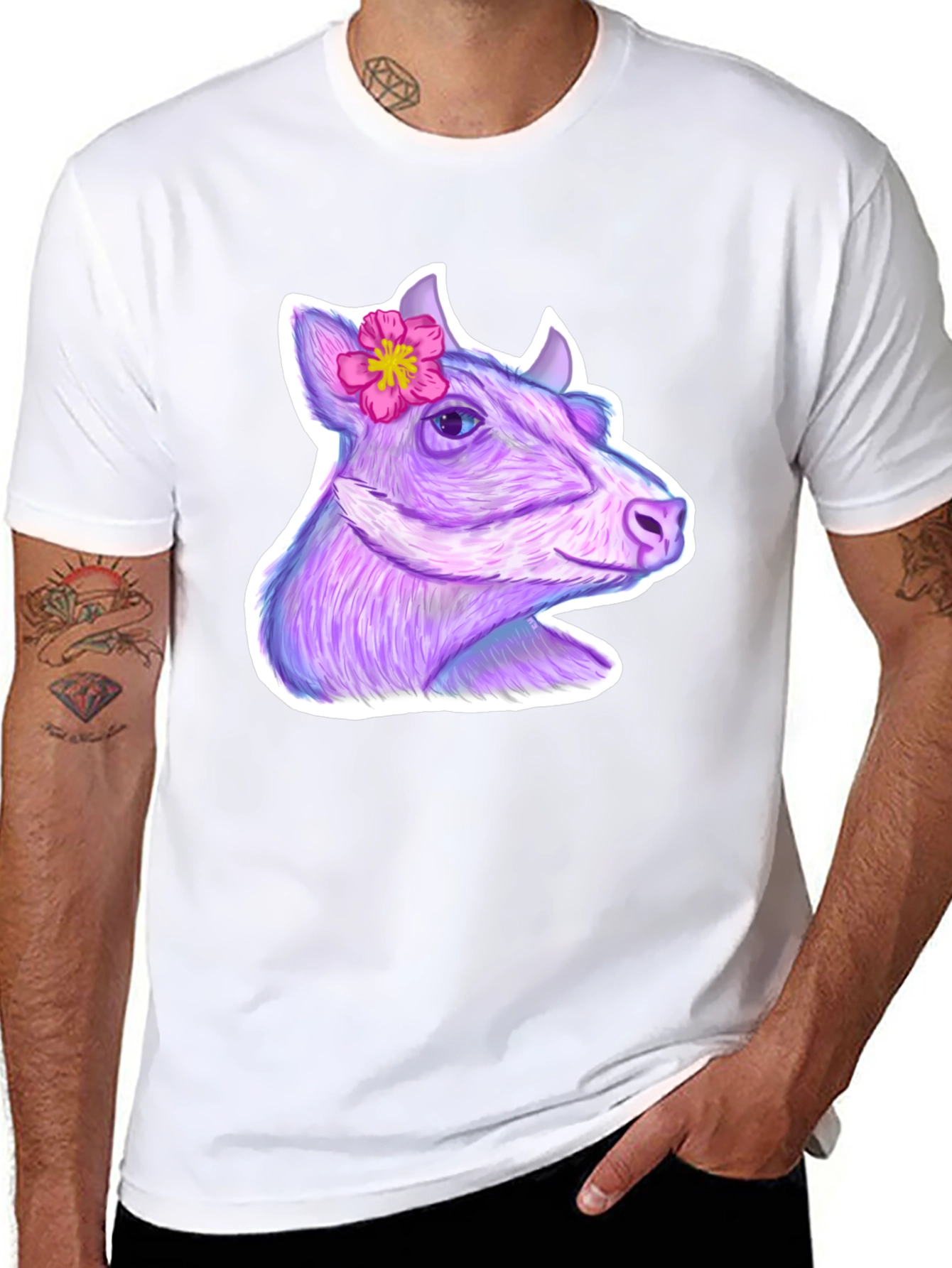 Cow with Flower Graphic Tee