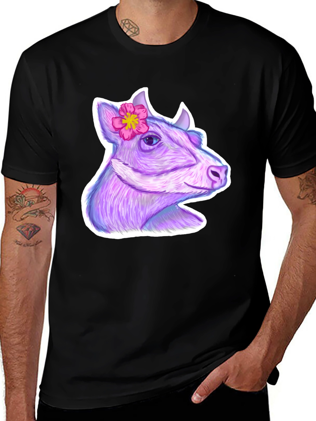 Cow with Flower Graphic Tee