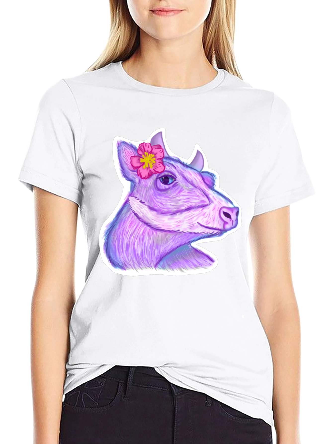 Cow with Flower Graphic Tee