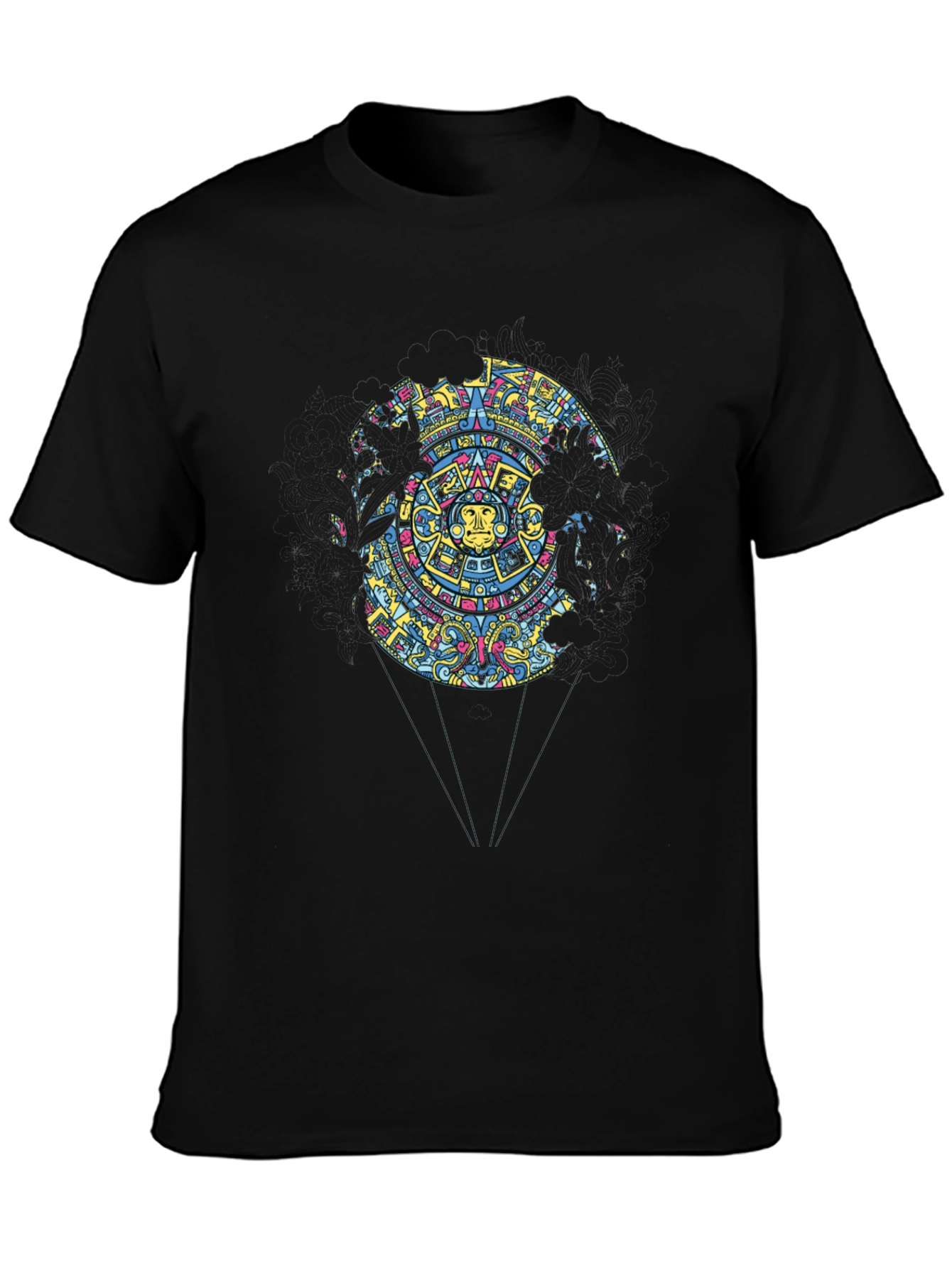 Aztec Calendar Graphic Print Black T-Shirt