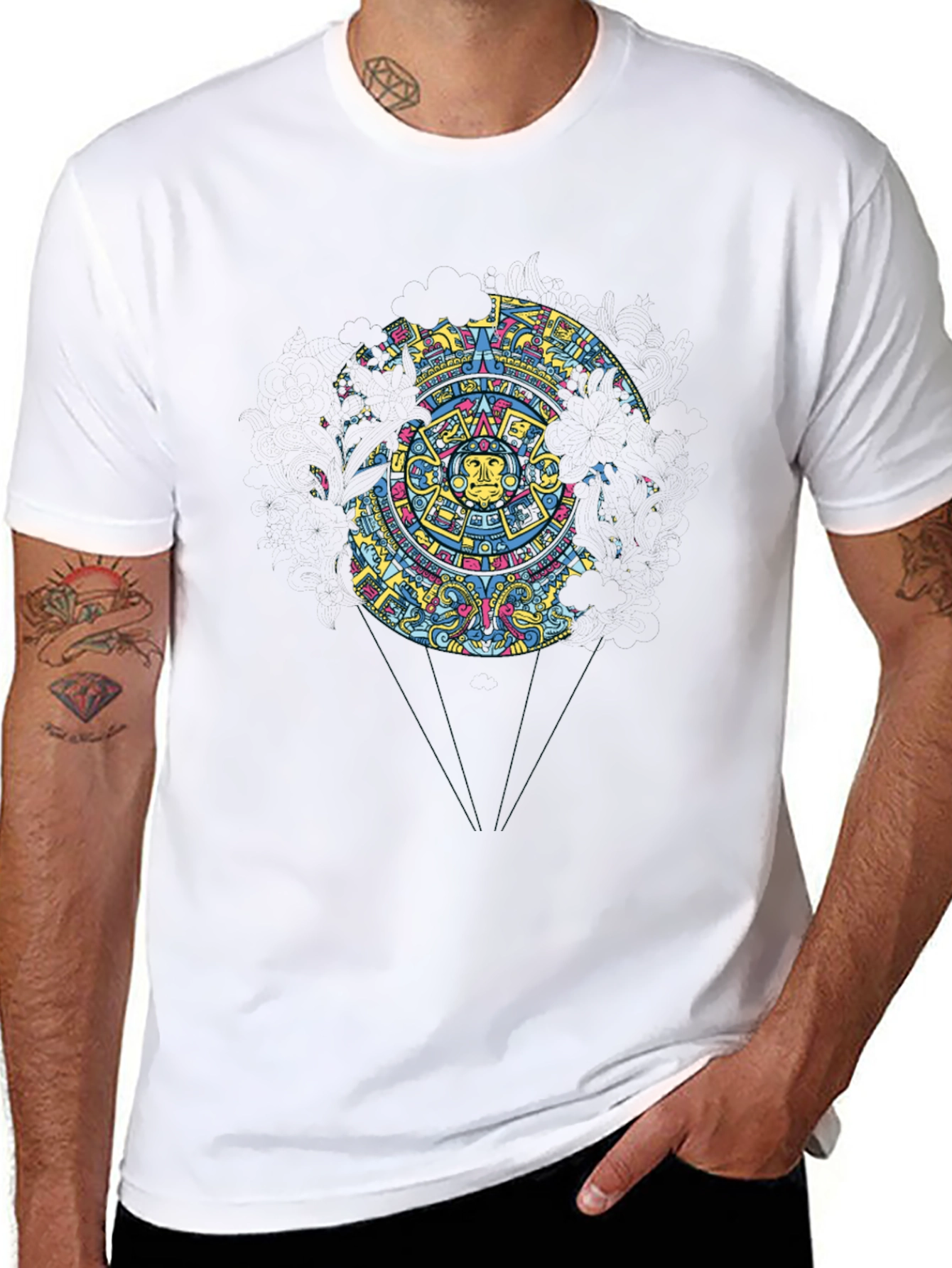 Aztec Calendar Graphic Print Black T-Shirt