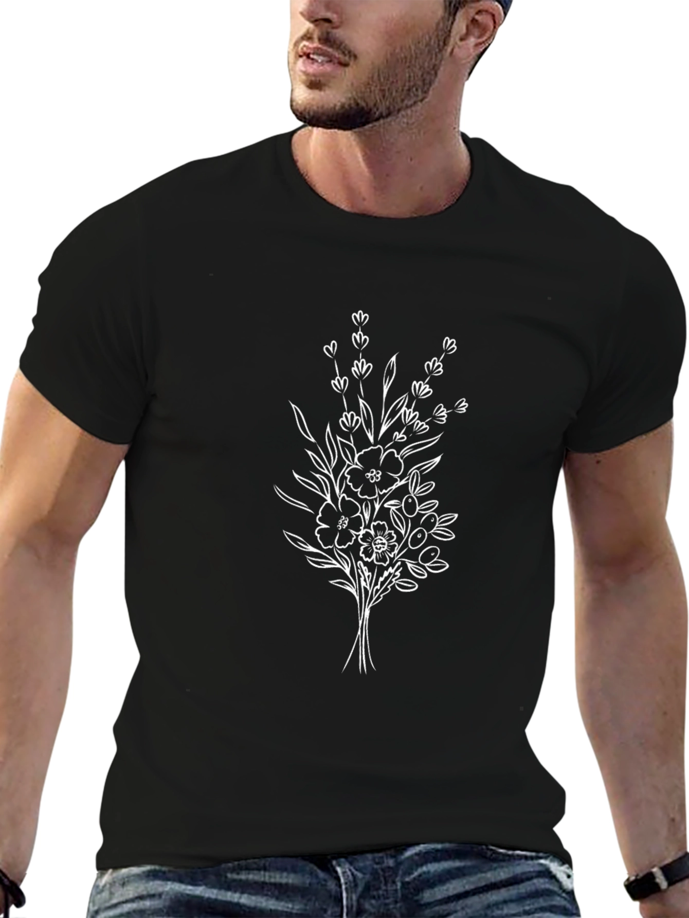 Floral Graphic Black T-Shirt for Men