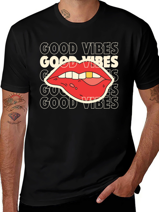 Good Vibes Graphic Tee - Retro Lip Design