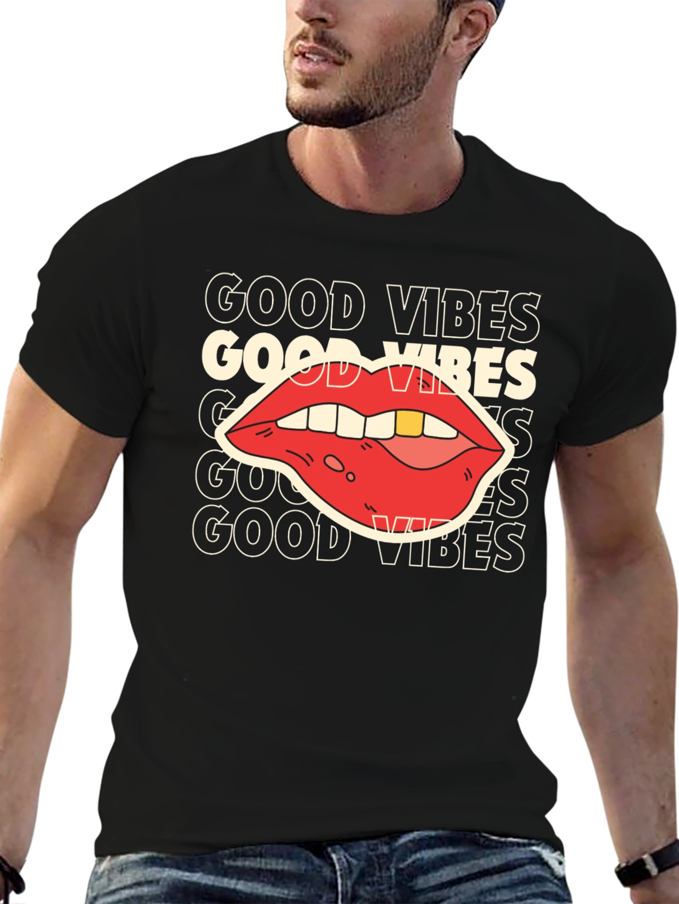 Good Vibes Graphic Tee - Retro Lip Design