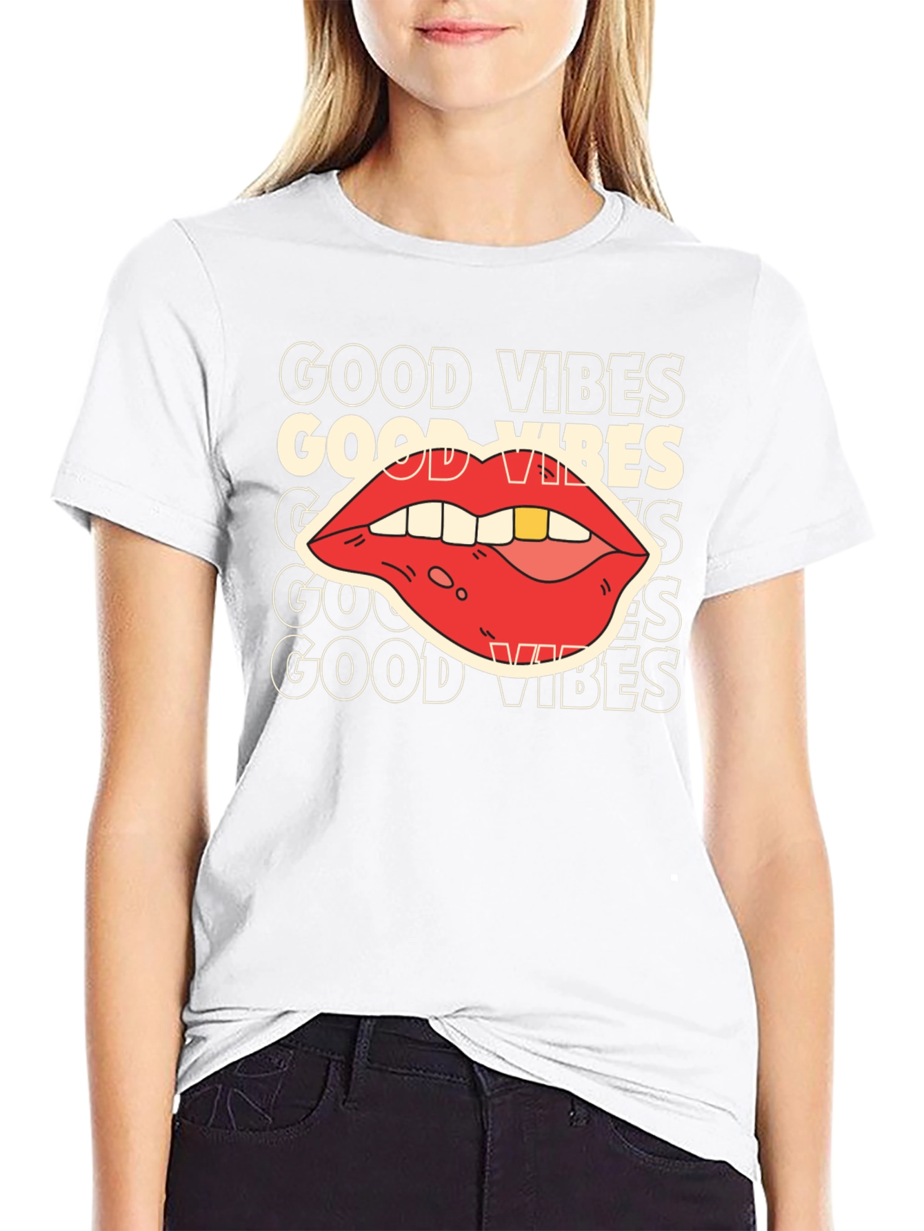 Good Vibes Graphic Tee - Retro Lip Design