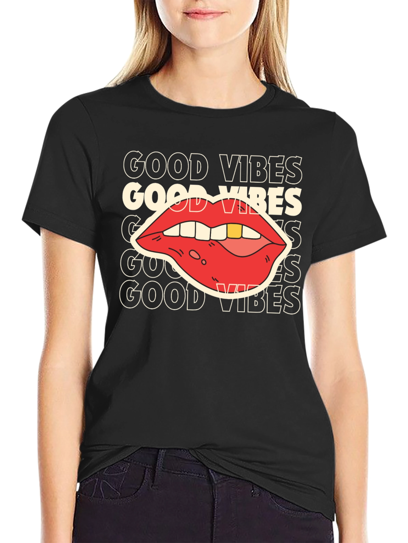 Good Vibes Graphic Tee - Retro Lip Design