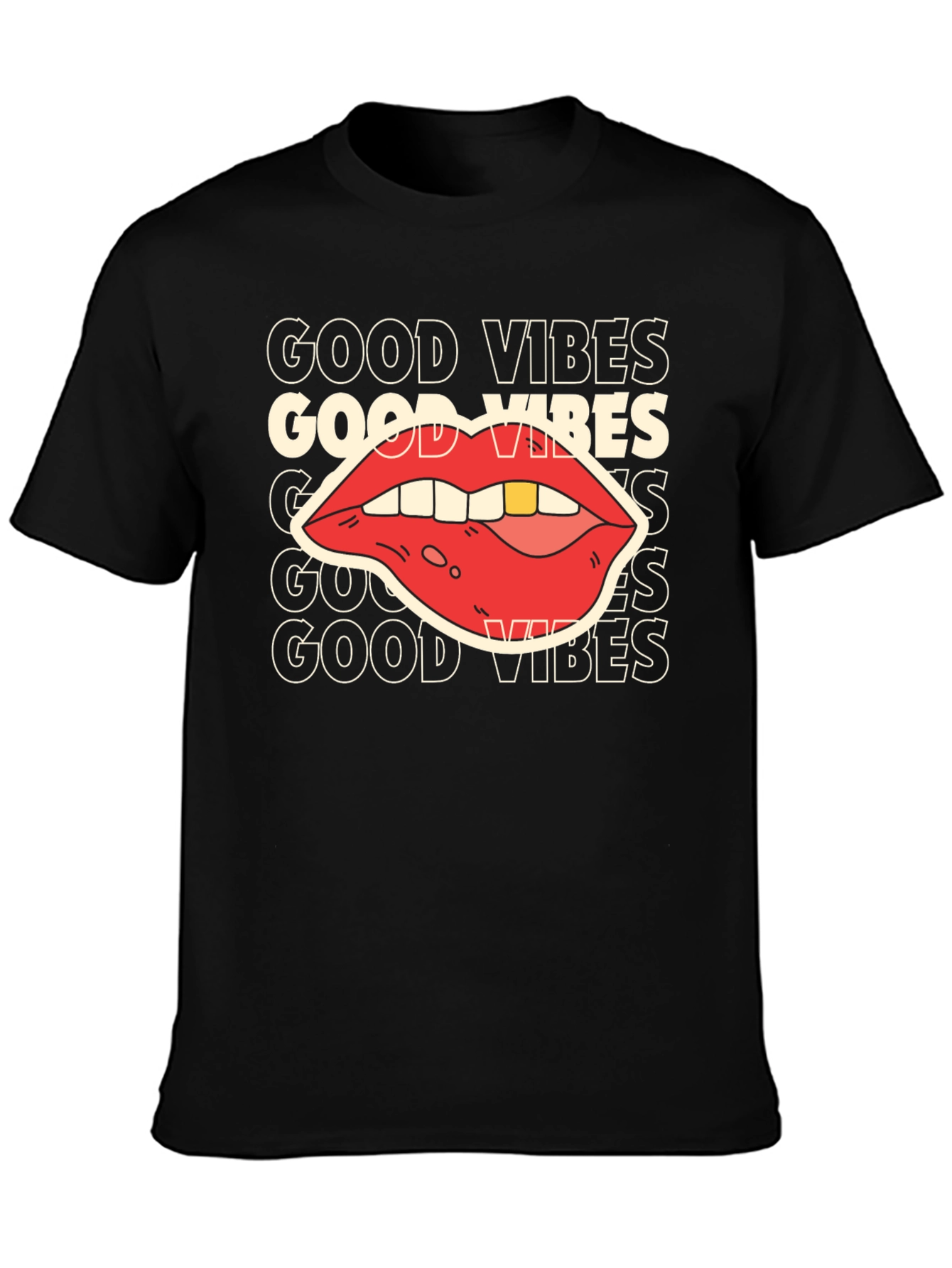 Good Vibes Graphic Tee - Retro Lip Design