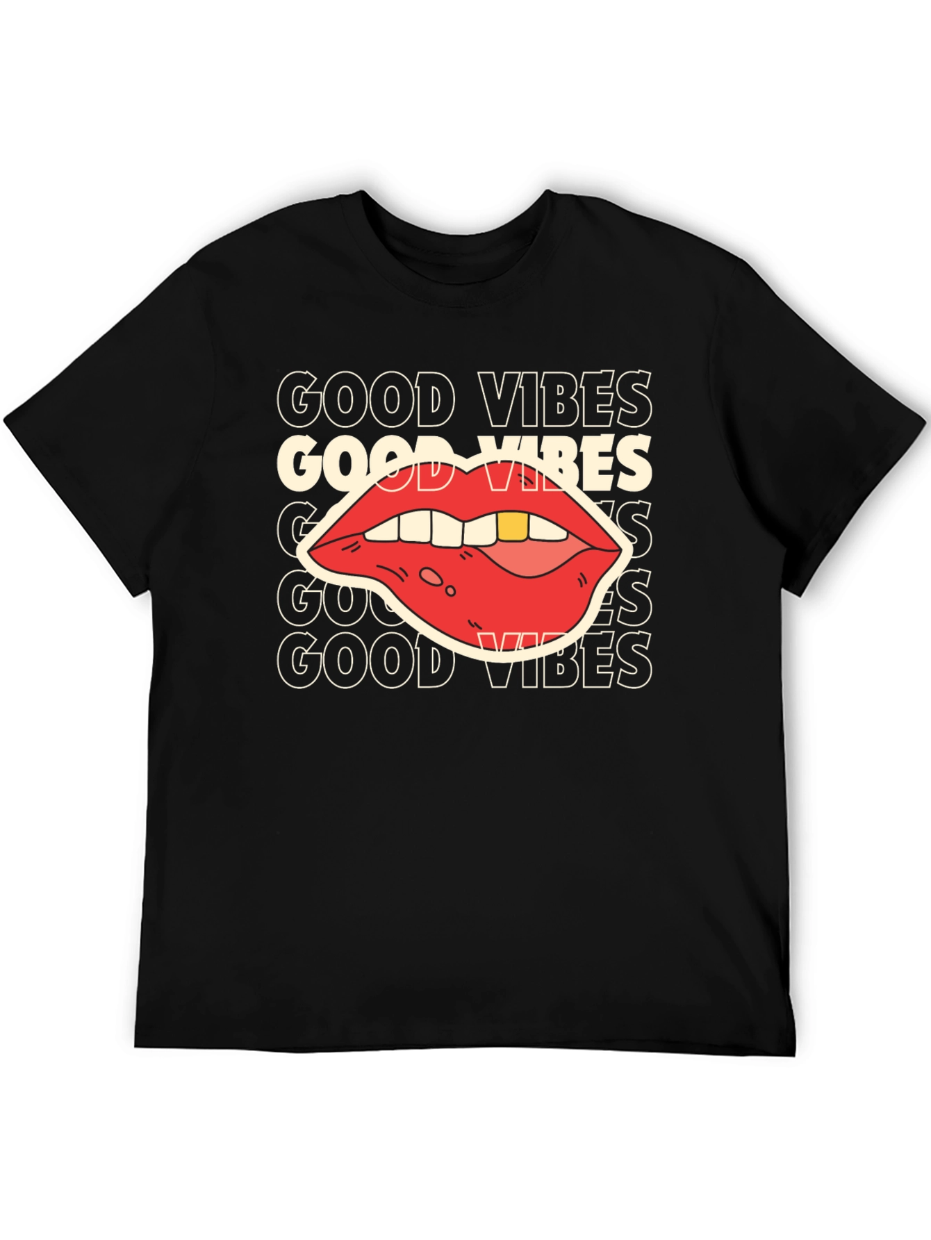 Good Vibes Graphic Tee - Retro Lip Design