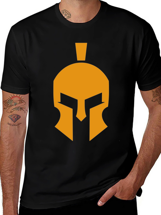 Spartan Helmet Graphic Tee - Black Cotton Casual T-Shirt