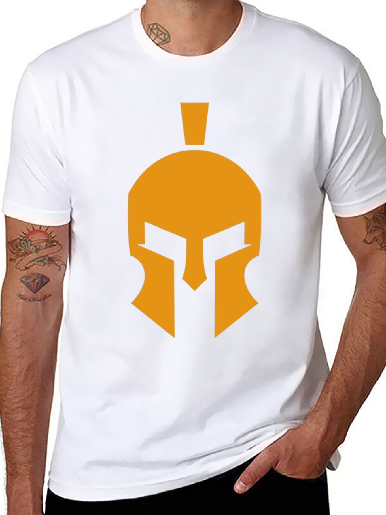 Spartan Helmet Graphic Tee - Black Cotton Casual T-Shirt