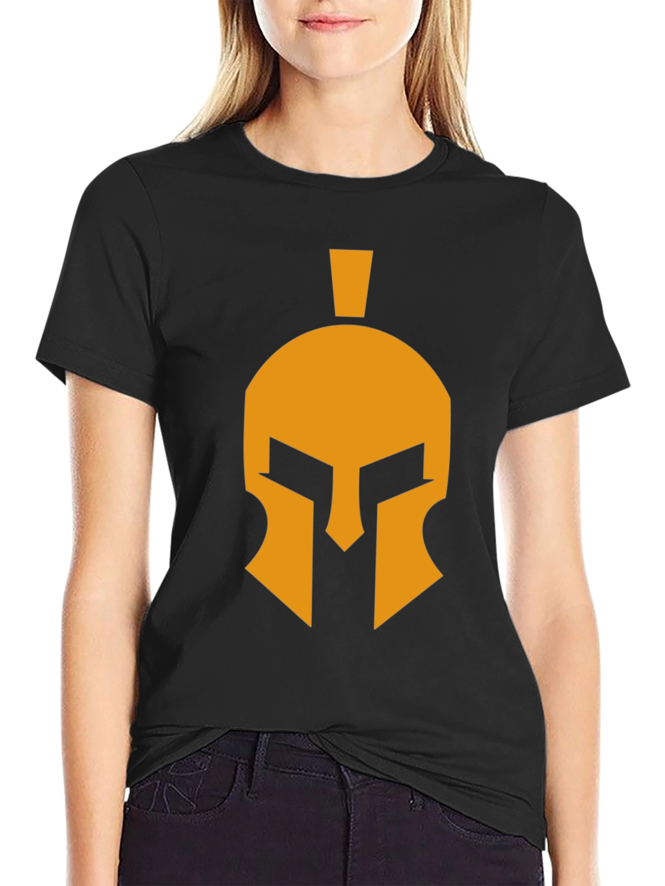 Spartan Helmet Graphic Tee - Black Cotton Casual T-Shirt