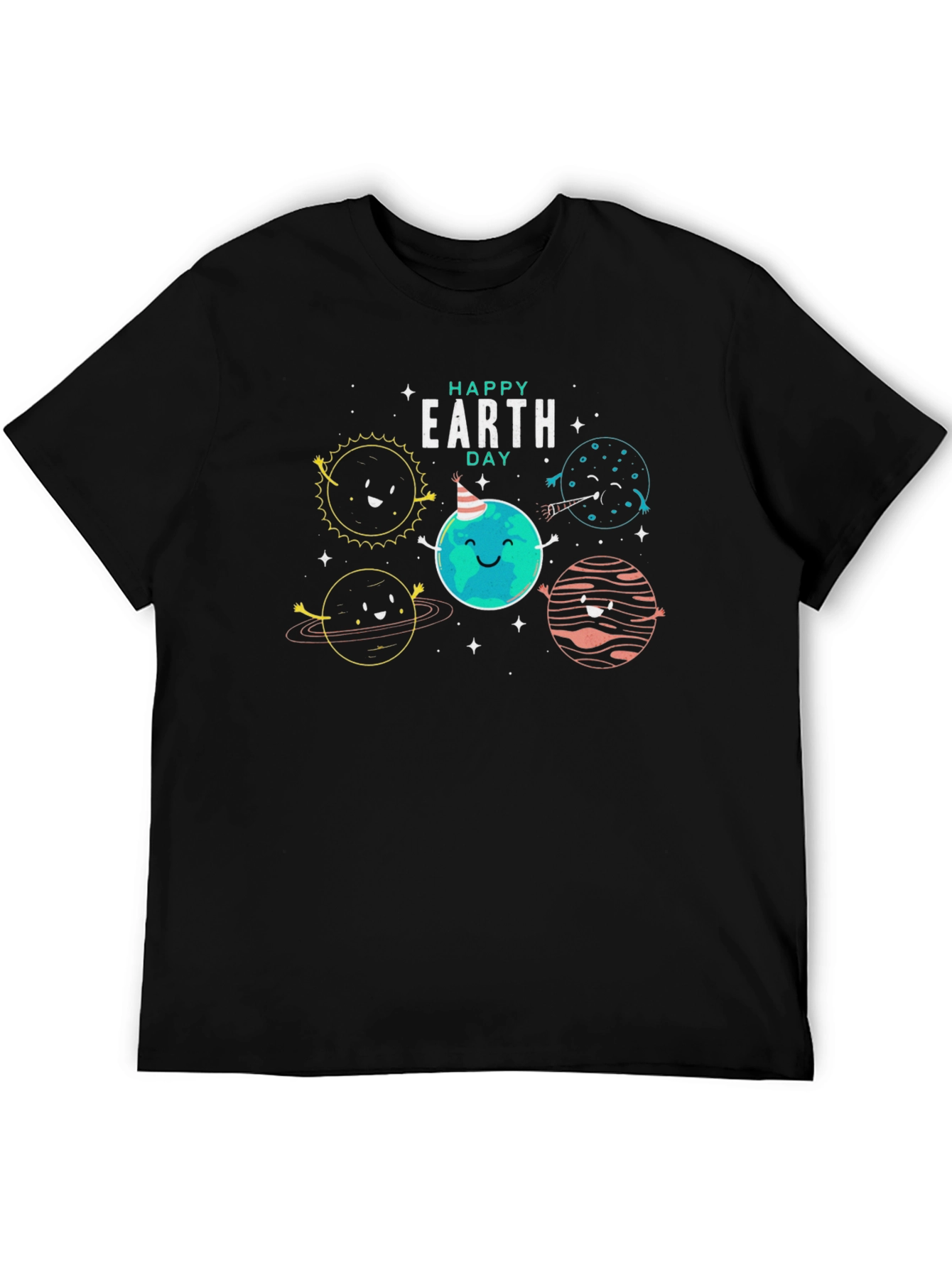 Happy Earth Day Graphic Tee - Black Cotton Blend